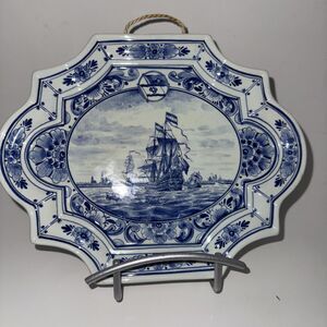 Vintage ROYAL DELFT Fjell Oranje Lines Porcelain Trivet Wall Art Tile Ship